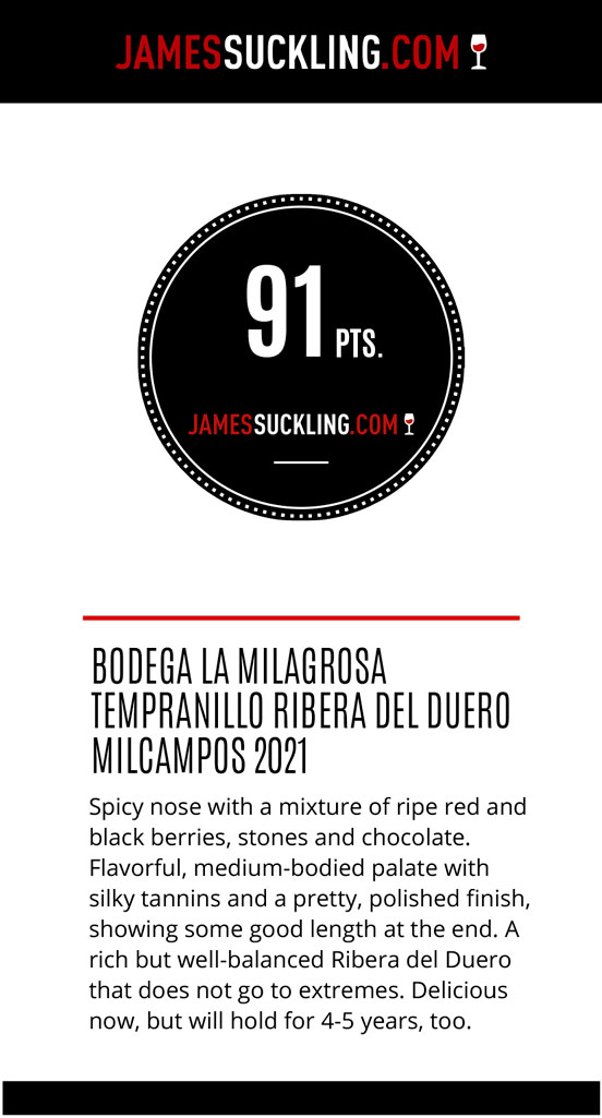 Bodega La Milagrosa Tempranillo Ribera del Duero91 puntos Milcampos 2021